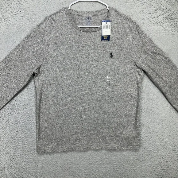 Polo Ralph Lauren Adult Mens T-Shirt Medium Grey Crewneck Long Sleeve Tee NEW